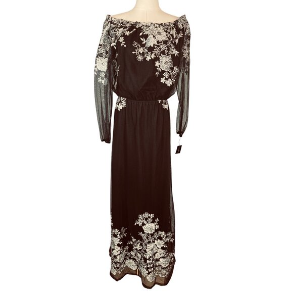 NWT INC Size 6 Vintage Black/White Maxi Sheer Overlay Dress Floral Formal - Picture 8 of 16